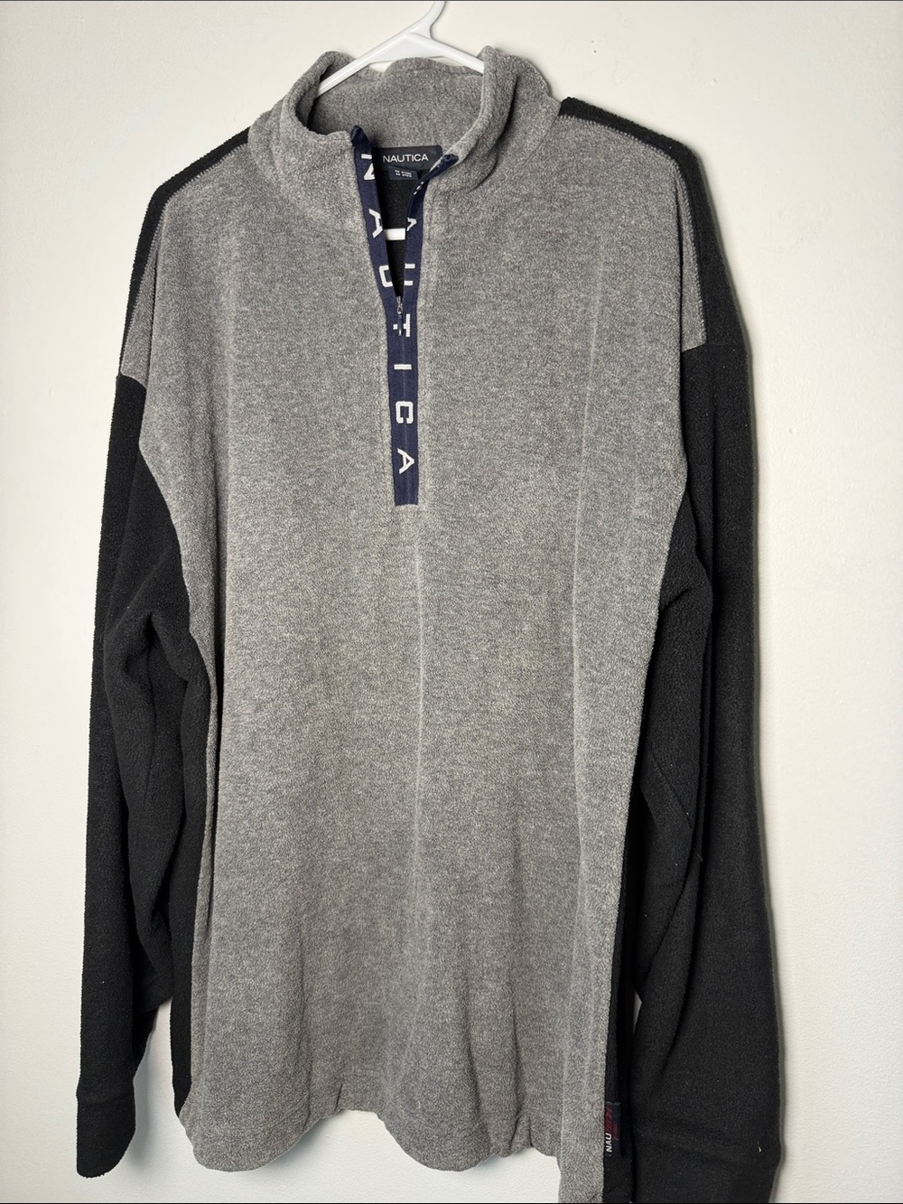 Nautica Men’s Gray Body with Black Sleeves Quarter-Zip Pullover